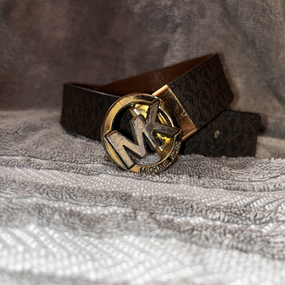 Michael Kors Dark Brown Belt with Gold Logo Buckle